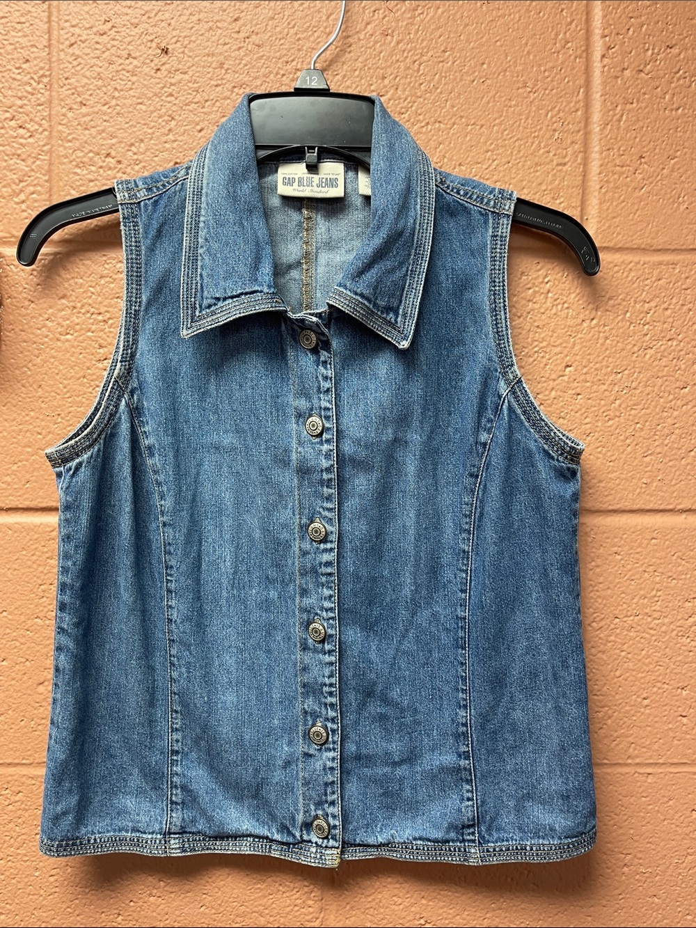 GAP Blue Jeans Sleeveless Button-Up Denim Vest - Medium Blue